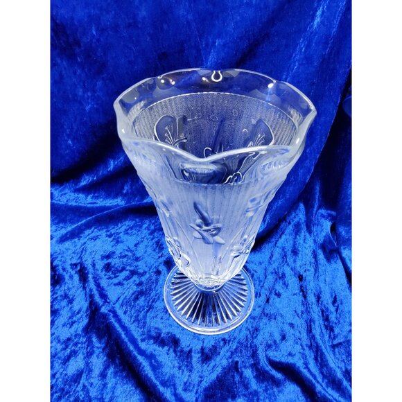 vintage jeanette beautifull 1930s-40s iris and herringbone frosted crystal vase - Picture 3 of 5